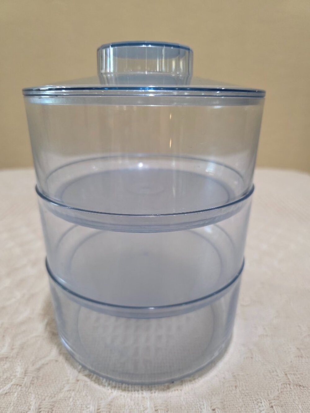 Vintage Tupperware Preludio Transparent Blue Acrylic Stackable 4pc Vanity Set